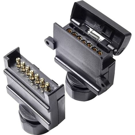 Connettore piatto impermeabile 7 poli maschio e femmina 12V per rimorchi. Adatto a pick-up e camper (estremità filettata). (1/3)