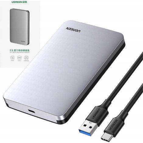 Carcasa para disco duro de 2,5'' SATA 3.0 6 Gbps + USB - Cable USB-C de 0,5 m, color gris (1/5)