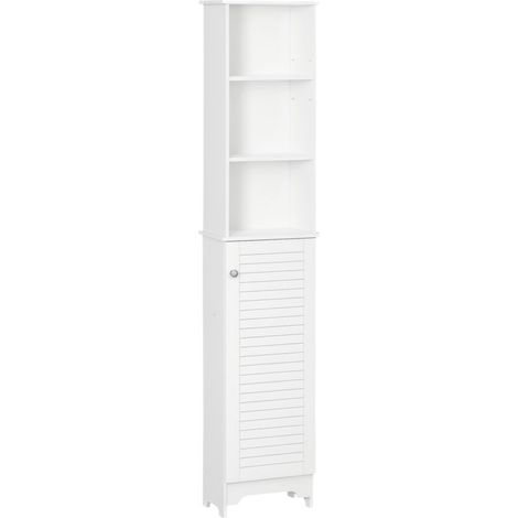HOMCOM Meuble Colonne Salle de Bain 3 niches Placard Porte persienne 3 étagères MDF Panneaux de Particules Blanc (1/5)