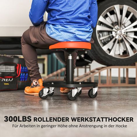Tabouret d'établi mobile, plan de travail réglable en hauteur (38-50 cm), capacité de charge 135 kg, couleur orange