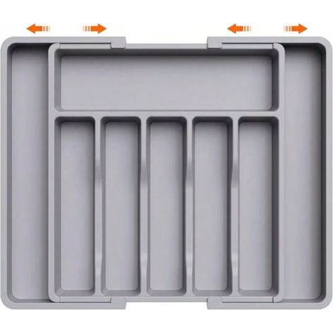 Range Couverts, Plateau d'Ustensiles Extensible pour Tiroir, Organisateur de Tiroir Réglable pour la Cuisine, Rangement Compact en Plastique pour contenir des Cuillères, Fourchettes, Gris (1/5)