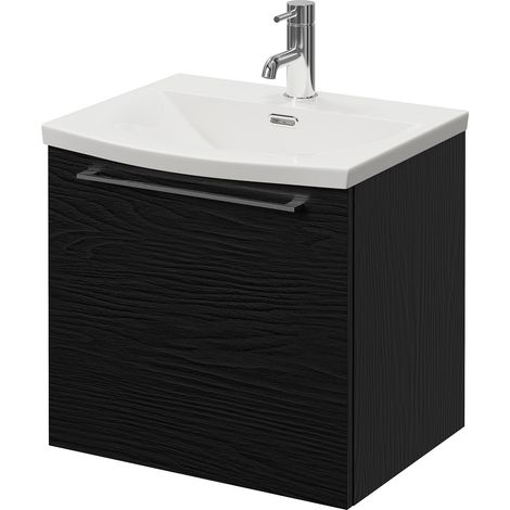 Napoli 390 Nero Oak 500mm Wall Mounted Single Drawer Vanity Unit with Arc Basin - 500mm - Chrome 320mm Handle