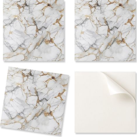Juego de baldosas de vinilo decorativas para cocina o ba帽o con elegante dise帽o de m谩rmol, 9x30x30 cm.