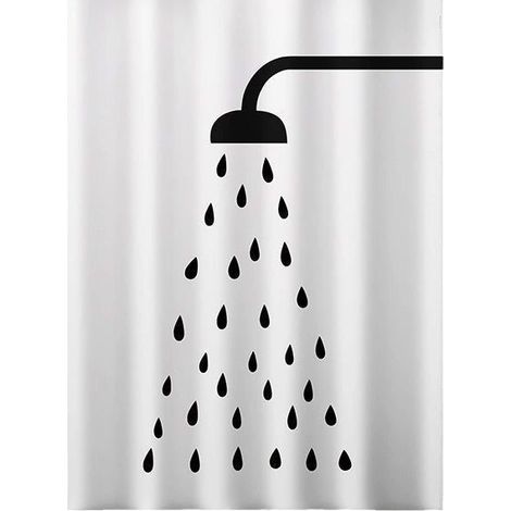 Rideau Douche Imprime Noir/Blanc 180x200cm Oeillets Lavable (1/4)
