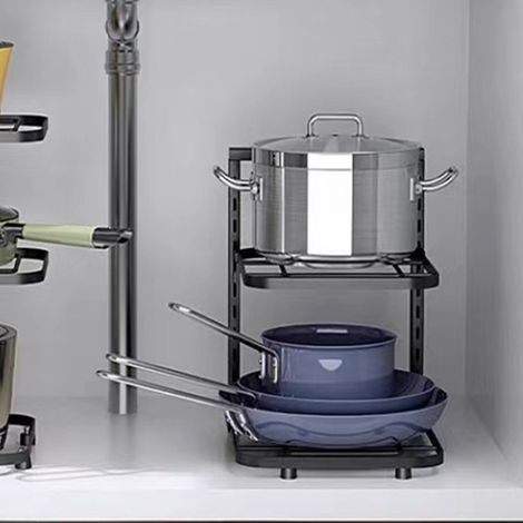 Étagère de rangement à plusieurs niveaux pour ustensiles de cuisine sous évier, support à casseroles pour la cuisine, support à casseroles à deux niveaux (1/5)