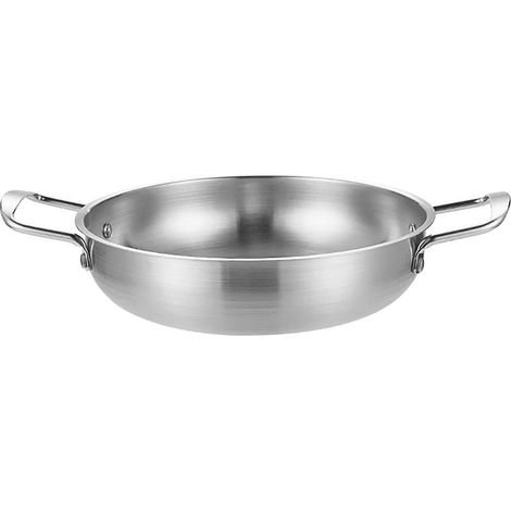 1350 ml dicke Edelstahl-Bratpfanne mit zwei Griffen und flachem Boden, ideal zum Kochen von Meeresfrüchten und gebratenem Reis (silber). (1/5)