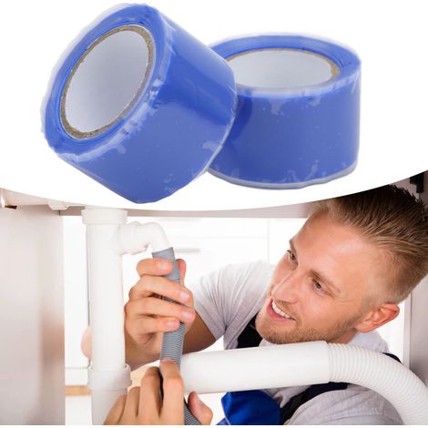 Vendu par lot de 2 rouleaux (2,5 x 150 cm). Ruban silicone auto-fondant, ruban de réparation de tuyaux, ruban silicone haute résistance et étanche, ruban bleu pour la réparation des fuites de tuyaux. (1/5)