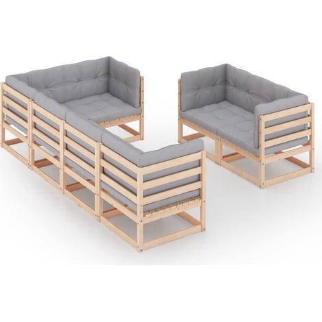 Set Salotto Giardino 7 pz Cuscini Antracite Legno Massello Pino vidaXL (1/5)