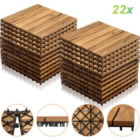 Jopassy Piastrella in legno di acacia 30 x 30 Piastrelle a incastro Piastrelle per balconi Piastrelle per terrazze Piastrelle in legno per terrazze Sistema a incastro Per esterni 22x