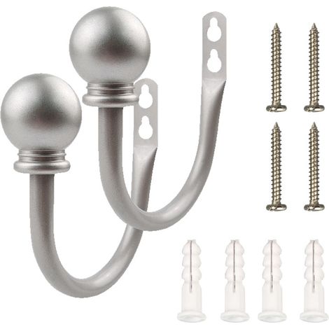 Lntyq 2 Pièces Gris Argent Crochets U Hémisphèrique, Embrasses de Rideaux Crochets à Visser, Crochets en Métal à Fixer au Mur, pour Rideaux Muraux, Rideaux de Fenêtre, Rideaux de Douche
