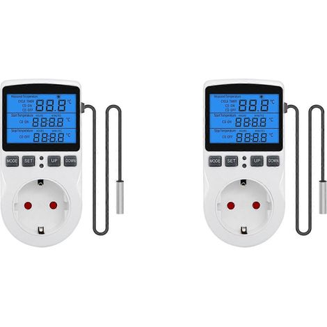 2 contrôleurs de température optiques numériques, prise thermostatique de chauffage/refroidissement avec capteur pour incubateur à reptiles (prise UE). (1/5)