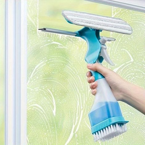 Nettoyeur de vitres multifonction 4 en 1 avec pulvérisateur et raclette intégrés outil de nettoyage pour fenêtres et surfaces vitrées (1/5)