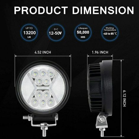 2 PCS Phare de Travail Led 12v, 132W Phares Longue Portee Led Moto 4x4 projecteurs antibrouillard LED Feux Travail Led de Recul pour Tracteur, Bateau, Camion, Voiture,de (1/3)