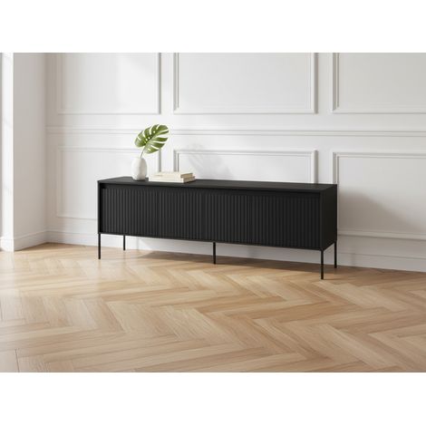 BOBOCHIC - Meuble TV 4 portes 167 cm LENARA avec tasseaux et LED   Noir (1/5)