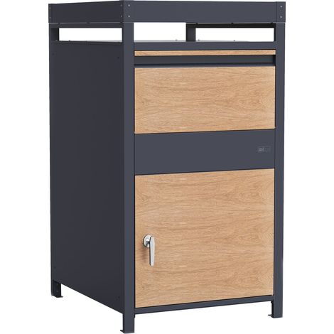 Axi Louis Boîte À Colis En Métal Anthracite/Effet Bois Avec Jardinière - 68 X 80 X 124 Cm Boîte Aux Lettres Pour Colis Avec Clé Boite Aux Lettre Colis (1/5)