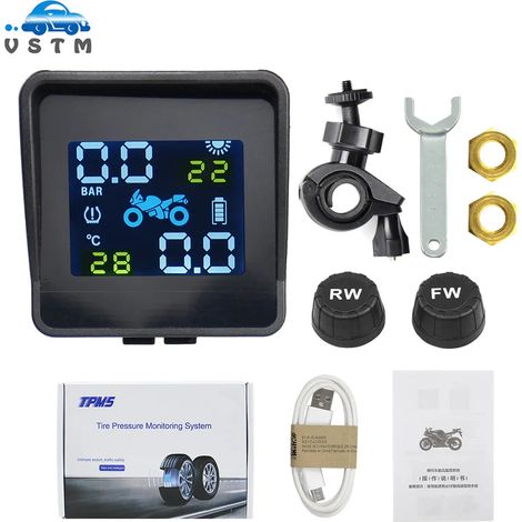 (Navigation/DVD amélioré) Système d'alarme avec chargeur solaire USB pour moto et véhicule, surveillance de la pression et de la température des pneus, et 2 capteurs externes. (1/5)