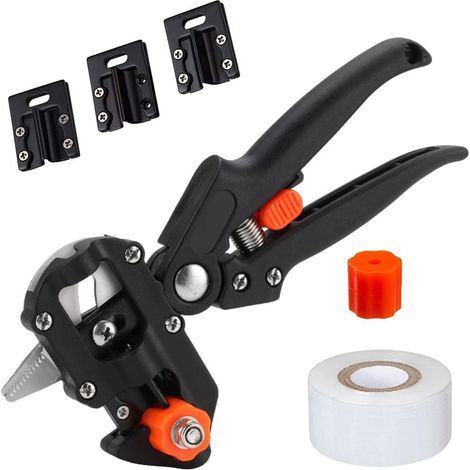 Finishing Scissors Garden Propper Scissors Ratchet Scissors Kit - One-Hand Fruit Tree Plug Tool Kit Plug Cutting Tool with V + U + Ω Blade Grafting Tape for Fruit Trees Plant Branches (1/5)