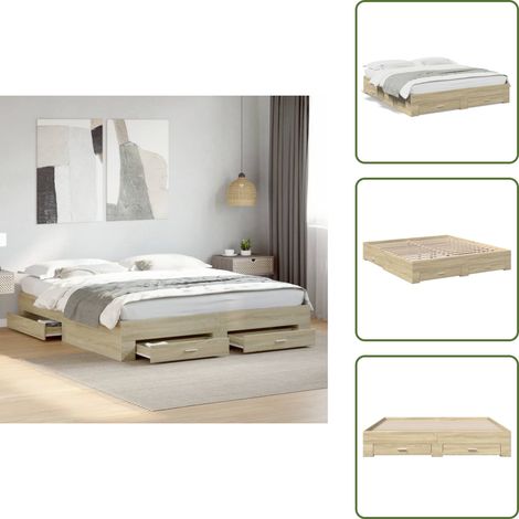 Bettgestell mit Schubladen Sonoma-Eiche 200x200cm Holzwerkstoff - Bettesrahmen - Doppelbett - Holzbettfundament - Sonoma Eiche - Schrankbett (1/5)