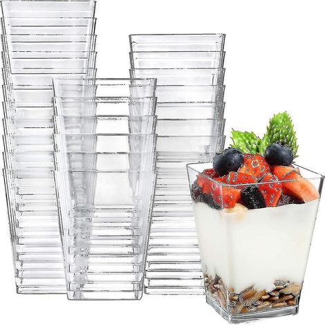 Lot de 50 mini-verrines à dessert transparentes et réutilisables, idéales pour offrir. (1/5)