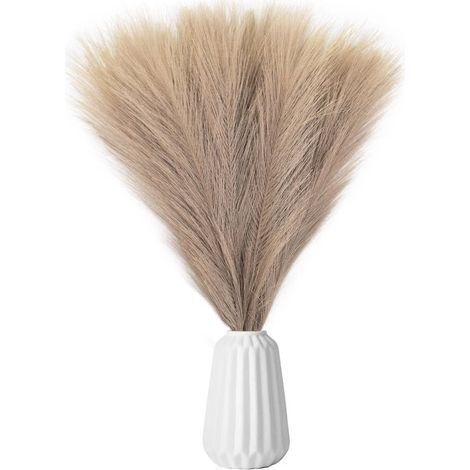 Colexy Lot de 5 herbes artificielles de la pampa de 45 cm, duveteuses, style bohème, pour décorer un vase ou un arrangement floral (Kaki) (1/5)
