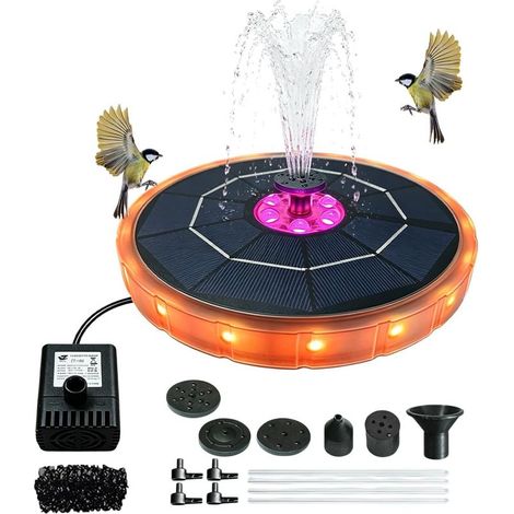 Fontaine Solaire Exterieure de Jardin, 3,8w Fontaine Solaire Flottante pour Bassin Et Bain Doiseaux 5 Modes de Jet LED Colorees Filtre Eponge pour Decoration Jardin Terrasse Piscine (1/5)
