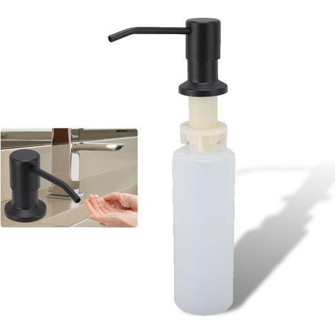 Sollbry Distributeur de Savon de Cuisine 350 ML avec Distributeur de Savon Ou de Lotion pour Évier Intégré, Distributeur de Savon de Cuisine Multifonctionnel 360°(Noir) (1/5)