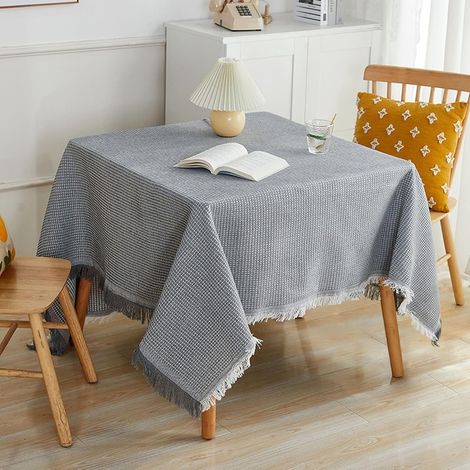 180x180cm Nappe Carrée, Nappe Anti Tache Lin Tricoté Gris avec des Pompons Nappe pour Salle à Manger Lavable