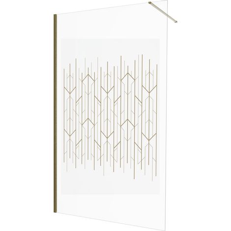 KINEDO - Paroi Douche Solo Design - Verre de 6 mm + Profilé Aluminium - Traitée Anti-Calcaire - Fabriquée en France - L.120 cm x H.200 cm - Verre avec décor doré art déco + Profilé Or brossé (1/5)