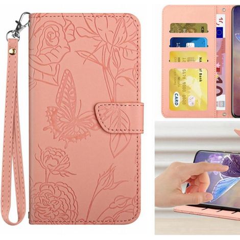 Custodia a libro in similpelle con motivo floreale e a farfalle per Samsung Galaxy A54 5G, resistente agli urti e alle cadute, con cinturino da polso. (1/2)