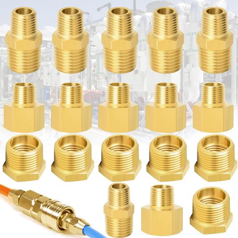18 Pièces 1/8" à 1/4" Femelle et Mâle Bsp Filetage Laiton Hexagonal Mamelon Réducteur Et Connecteur de Douille Hexagonale pour la Conversion Raccordement Tuyau - (1/5)