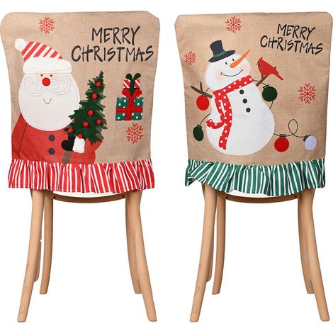 4 fundas para sillas con motivos navideños, de tela elástica, para comedor o decoración de fiestas. (1/5)