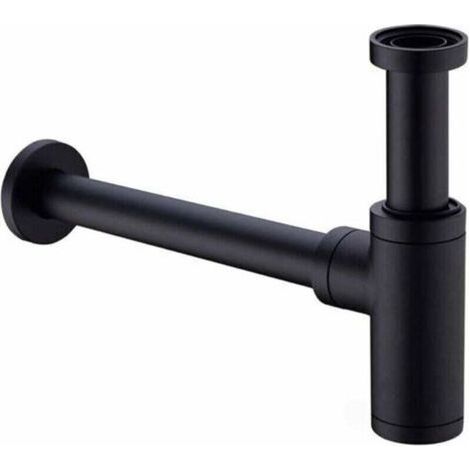 Siphon de lavabo en laiton massif – Tube d'extension 200mm – 1 1/4' x 32mm réglable – Anti-odeur et anti-fuite noir mat (1/5)