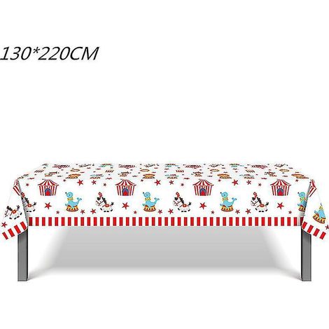 Kit de fête d'anniversaire sur le thème du cirque et du carnaval : assiettes, gobelets, serviettes, nappe, ballons, banderole. Décorations pour une fête sur le thème des animaux. Nappe (1 pièce). (1/4)