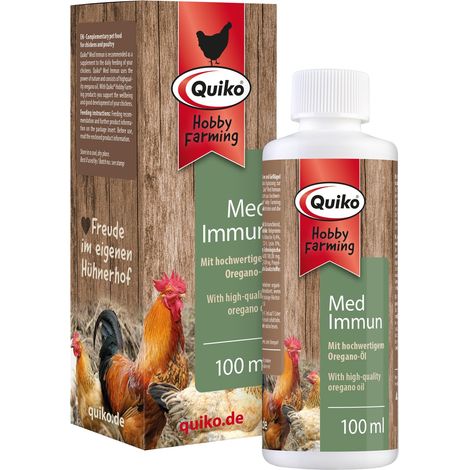 Quiko Hobby Farming Med Immune 100ml - per polli, quaglie e pollame - con Oli Essenziali di Alta qualità di origano Naturale - Ricco di vitamine - Sfrutta Il Potere della Natura (1/5)