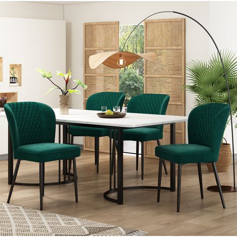 table repas ensemble 4 chaises 140x80 velours vert OKMYHOME (1/5)