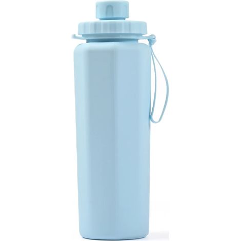 Faltbare Silikon-Trinkflasche, 600 ml, tragbare Sport-Trinkflasche, hitzebeständig, stoßfest, Becher für Wandern, Fitness und Reisen, 1 Stück, blau