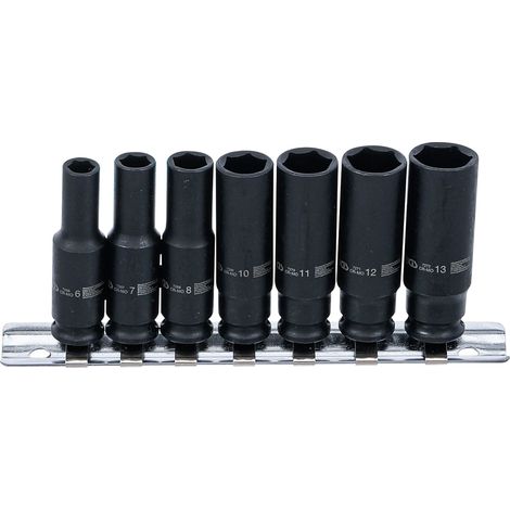Jeu de douilles à choc, six pans, longues 6,3 mm (1/4") 6 - 13 mm 7 pièces (1/4)