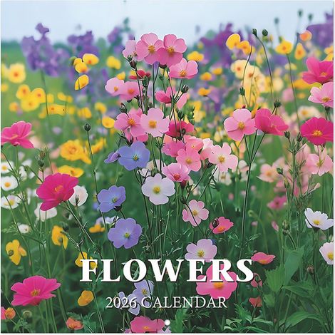 Nouveau calendrier mural fleuri 2026 avec reliure à cheval - Grand stock disponible -- Calendrier mural fleuri coloré 2026