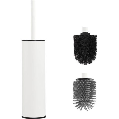Brosse WC sur pied 2 têtes interchangeables Métal et silicone Nettoyage en profondeur (1/5)