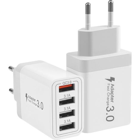 2-Pack 33W Chargeur USB 4 Ports Multiprise Prise USB Multiple 33W Chargeur Rapide 4 Port Multi Secteur QC 3.0 USBA pour 15 14 13 12 11, S21 S10 S9 S8 A51, iPad, HTC, Motorola (1/5)