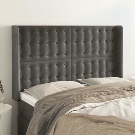 vidaXL Tête de lit avec oreilles Gris foncé 147x16x118/128 cm Velours (1/5)