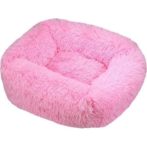 Panier pour chien rectangulaire coussin douillet panier donut peluche pour chiens & chats Rose