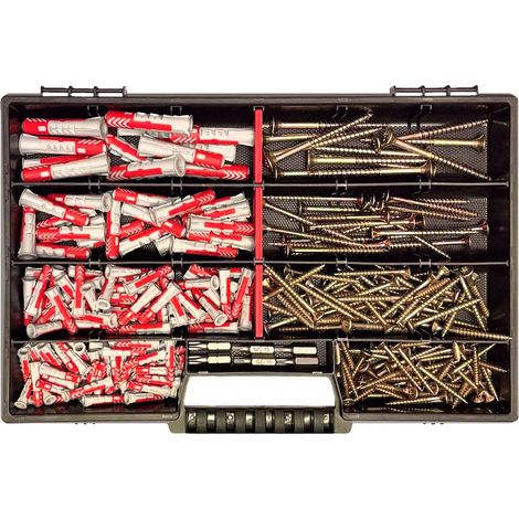 Jeu de vis, avec chevilles DuoPower, 280 pièces dans un coffret de rangement, 6 embouts Torx, tailles 5 x 25 à 10 x 50 mm, kit de fixation pour bricolage, béton, pierre (1/5)
