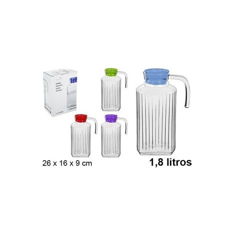 1,8 lts  jarra cristal agua para nevera con tapa colores 26x16x9 cms capacidad 1800 ml.