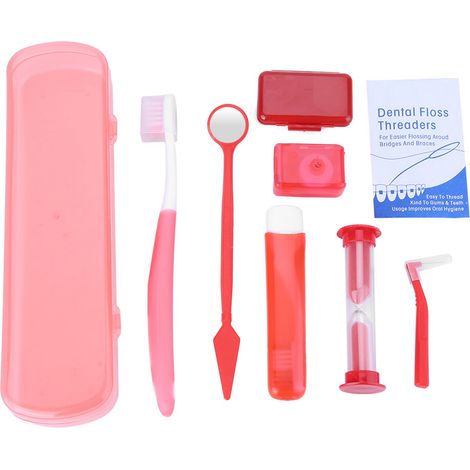 Kit buccal orthodontique 01 : Brosse à dents, miroir buccal, brossettes interdentaires, fil dentaire, outils de soin dentaire. (1/5)