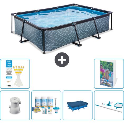 Exit Pool Rechteckig - Steinoptik - 300x200x65 cm - 7-teilig S336