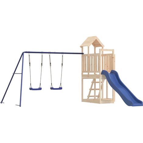 Aire de jeux d'extérieur balançoires toboggan portiques robuste jeux jardin 356 x 378 x 214 cm bois de pin massif (1/5)