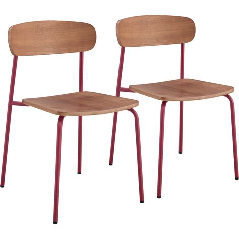 Lot de 2 chaises en bois bordeaux (1/5)