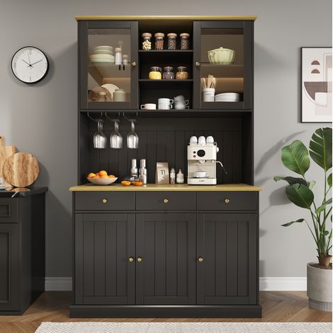 Credenza alta 120 x 40 x 191 cm con ante in vetro, portabicchieri, presa USB DESVIAE (1/5)