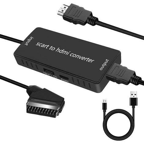 Adaptateur SCART vers HDMI - Adaptateur SCART HDMI pour TV - Avec câble d'alimentation USB - Convertisseur HD SCART vers HDMI - Câble HDMI inclus - 1080p/720p - Plug & Play - Compatible avec TV HD, mo (1/5)